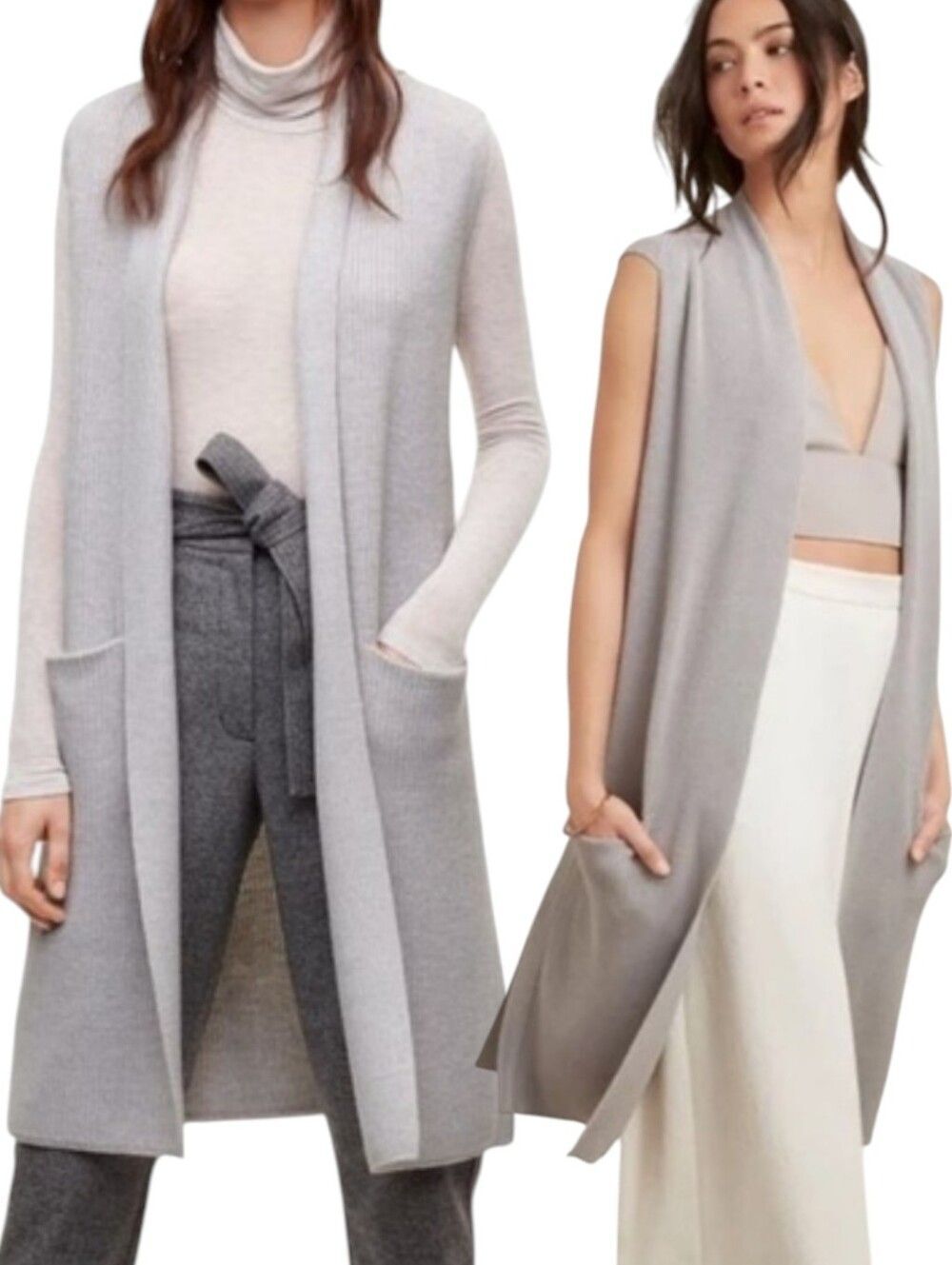 Wilfred Sleeveless Long Cardigan Long Vest Light Heather Grey S